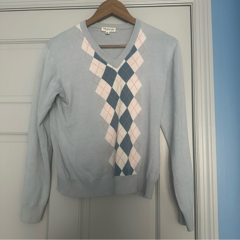 Merona Light Blue Argyle V-Neck Sweater